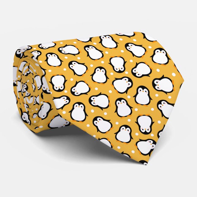 Cravate Motif de pingouin jaune mignon (Roulé)