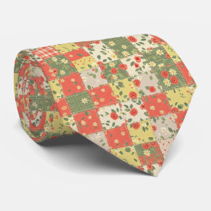Cravate Motif de pique-nique en patchwork floral pastel (1