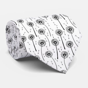 Cravate Motif de pissenlits bohèmes noir et blanc