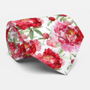 Cravate Motif de pivoine rouge à l'aquarelle