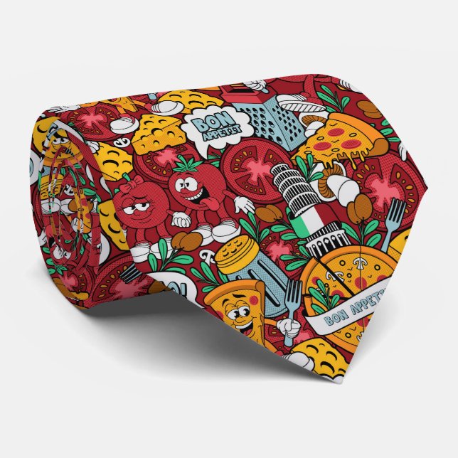 Cravate motif de pizza carrelée cool (Roulé)