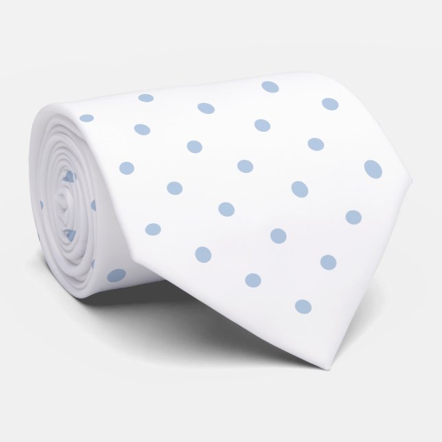 Cravate Motif de point mini Polka bleu clair sur blanc (Roulé)