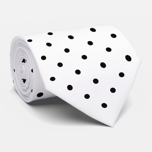 Cravate Motif de point Mini Polka noir sur blanc (Roulé)