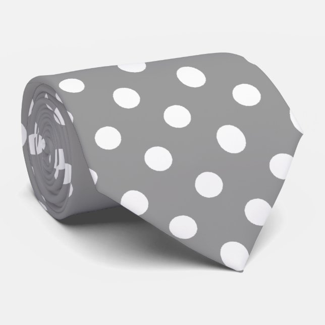 Cravate Motif de pois gris blanc (Roulé)
