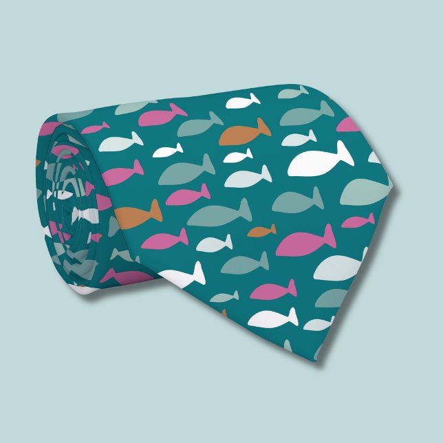 Cravate Motif de poisson mignon (Fish Shoal green tie)