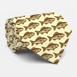 Cravate Motif de poisson - noix et jaune pâle