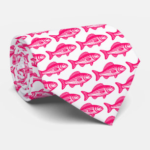Cravate Motif de poisson - Rouge néon sur blanc