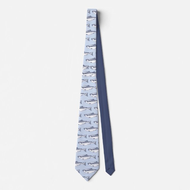 Cravate Motif de poisson tendance bleu (Devant)