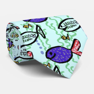 Cravate Motif de poissons. Poissons bleus de fantôme de