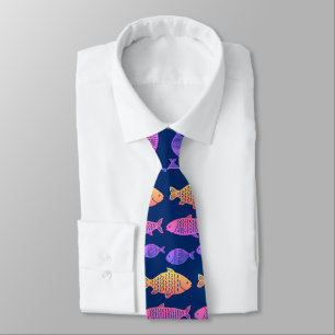 Cravate Motif de poissons tropicaux couleur nouveauté aqua