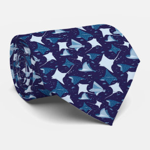 Cravate Motif de raie manta pastenague bleue