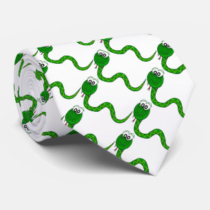 Cravate Motif de reptile de serpent vert drôle sur blanc