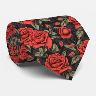 Cravate motif de roses rouges