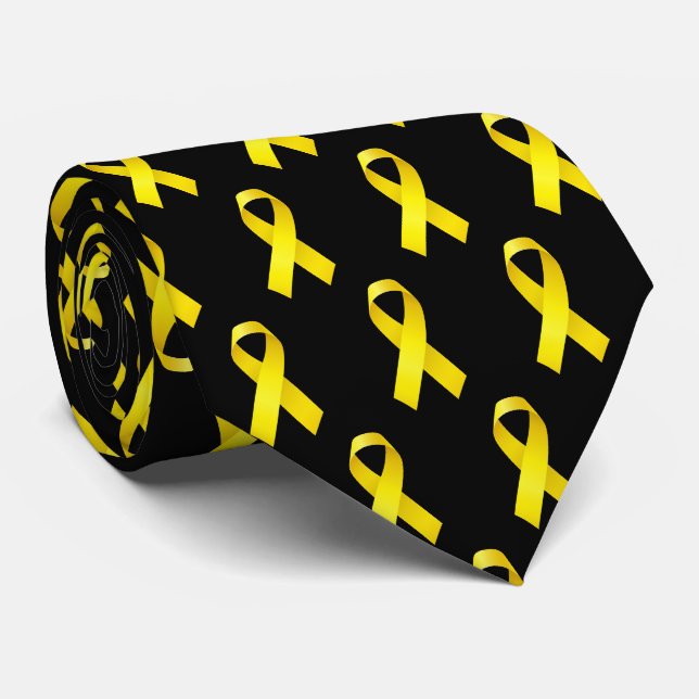 Cravate Motif de ruban de sensibilisation au jaune gras (Roulé)