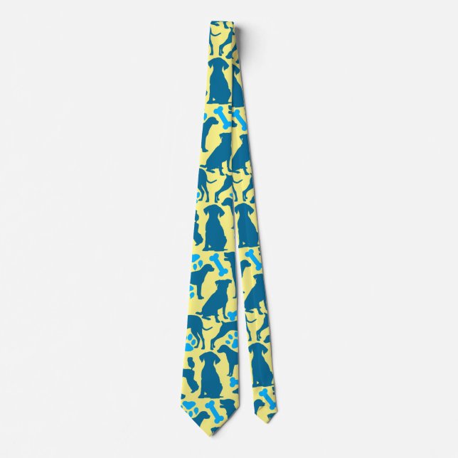 Cravate Motif de silhouette de chien.Bleu.04 BG LYellow (Devant)