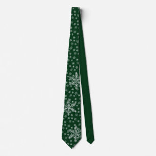 Cravate Motif de Snowflakes blanc sur Deep Forest Green
