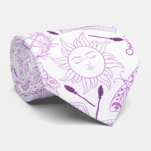 Cravate motif de sorcellerie 2506.Violet. BG blanc