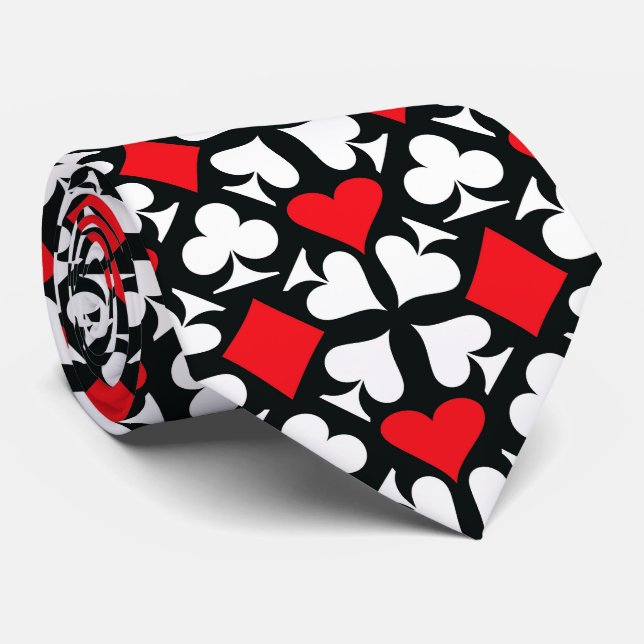 Cravate Motif de symboles de carte de jeu rouge, noir et b (Roulé)