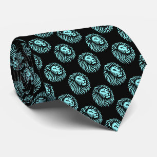 Cravate Motif de tête de lion - Bleu glacé sur noir