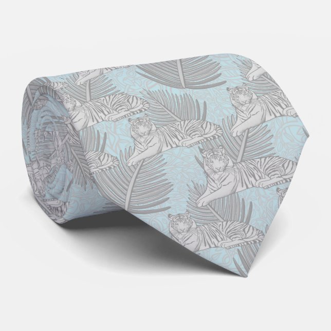 Cravate Motif de Tiger de la Jungle Bleue (Roulé)
