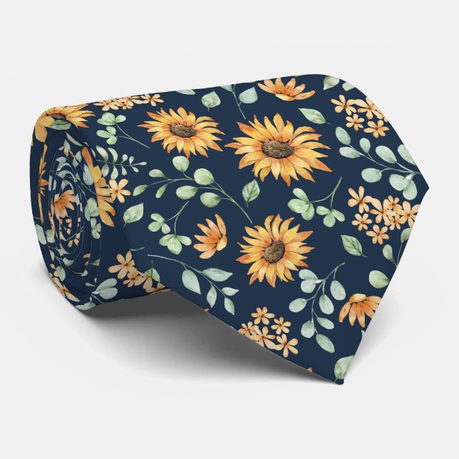 Cravate Motif de tournesol aquarelle (Roulé)