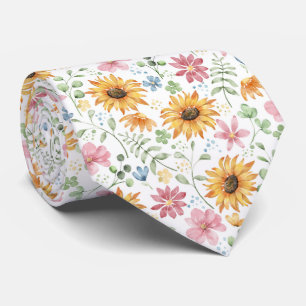 Cravate Motif de tournesol aquarelle