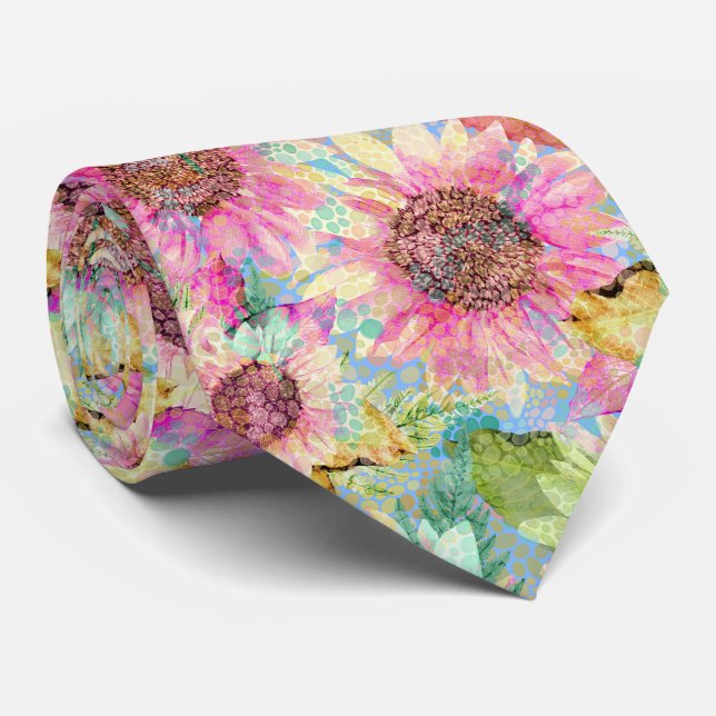 Cravate Motif de tournesol romantique (Roulé)