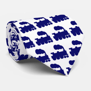 Cravate Motif de train à vapeur - Deep Navy Blue sur blanc