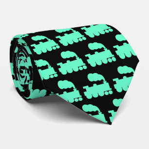 Cravate Motif de train à vapeur - Turquoise sur fond noir