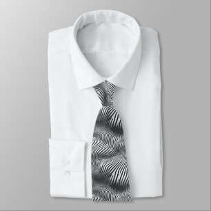 Cravate Motif de vague d'illusion optique noir et blanc