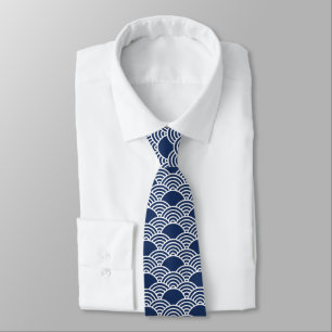 Cravate Motif de vague japonaise sans couture avec du bleu