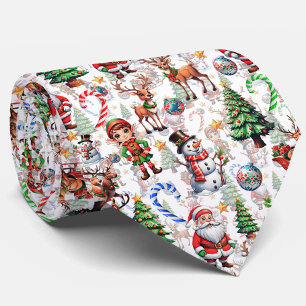 Cravate Motif décoratif de Noël sur fond blanc