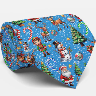 Cravate Motif décoratif de Noël sur fond bleu