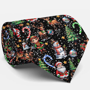 Cravate Motif décoratif de Noël sur fond noir