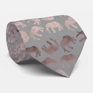 Cravate motif d'éléphants tribaux en or clair rose élégant