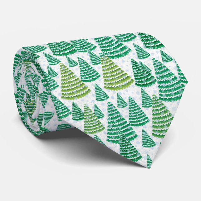 Cravate Motif des arbres de Noël verts neige (Roulé)