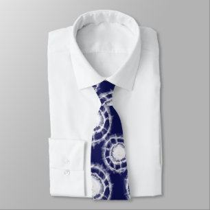 Cravate Motif des cercles Shibori bleu et blanc