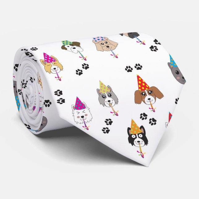 Cravate Motif des chiens de fête d'anniversaire (Roulé)