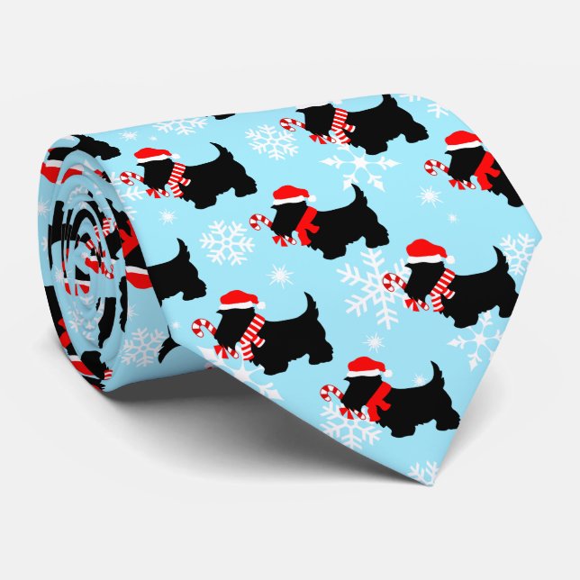 Cravate Motif des chiens écossais de Noël (Roulé)