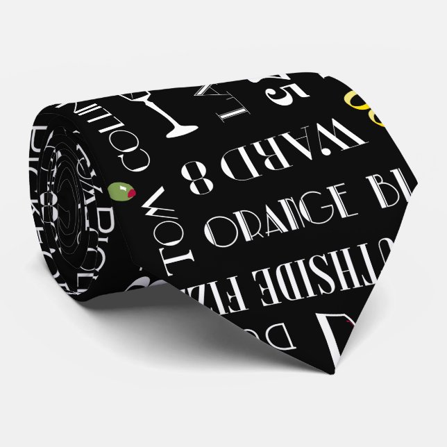 Cravate Motif des noms de cocktails Retro (Roulé)