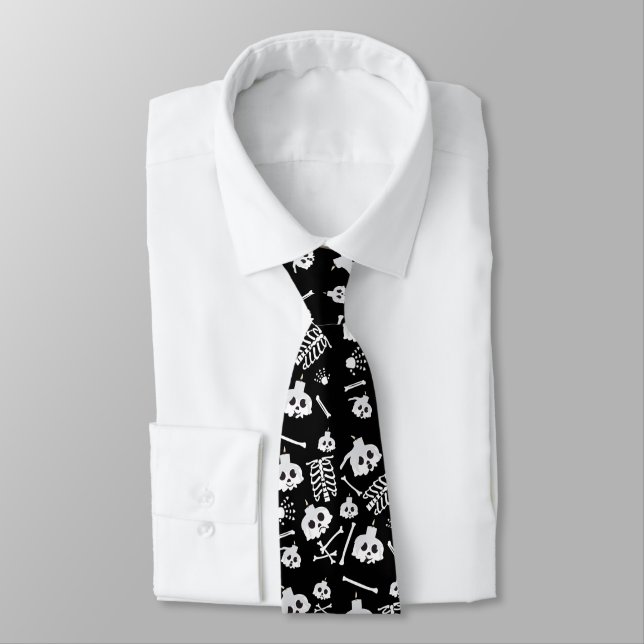 Cravate Motif des os crâniens de squelette d'Halloween (Attaché)