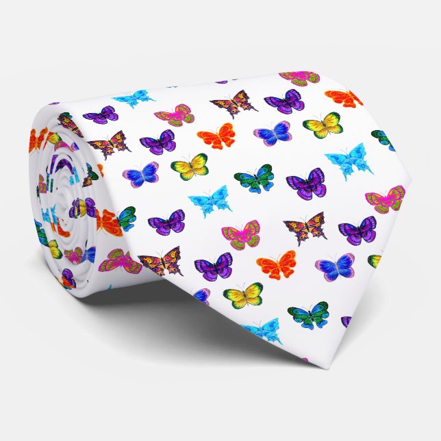 Cravate Motif des papillons aquarelle (Roulé)