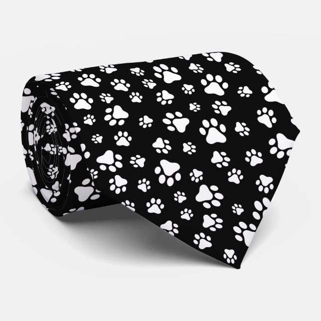 Cravate Motif des pattes, Empreintes de pattes, noir et bl (Roulé)