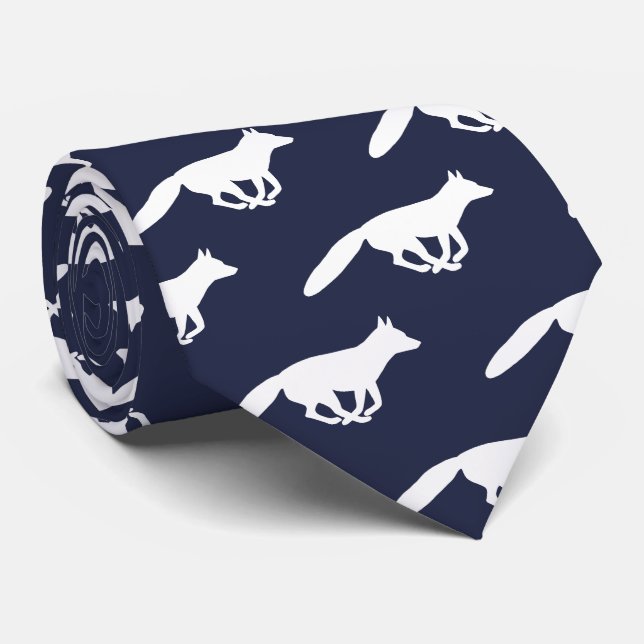 Cravate Motif des silhouettes de Fox coule blanc et bleu (Roulé)