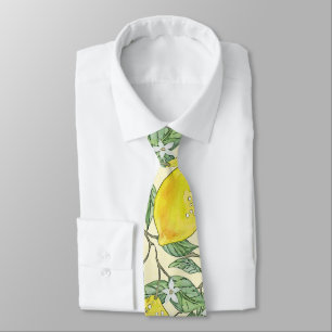 Cravate Motif d'été d'arbre de citron aquarelle vintage