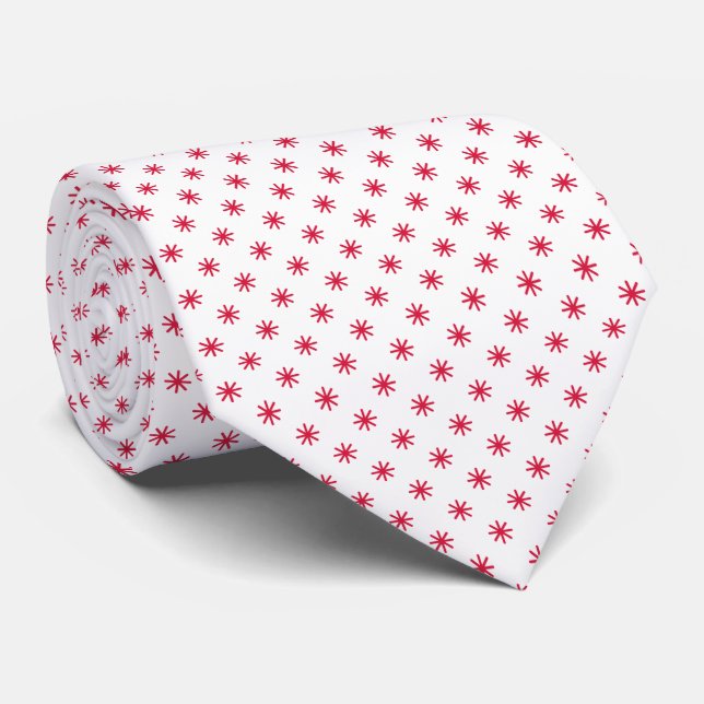Cravate Motif d'étoiles de Noël blanc et rouge (Roulé)