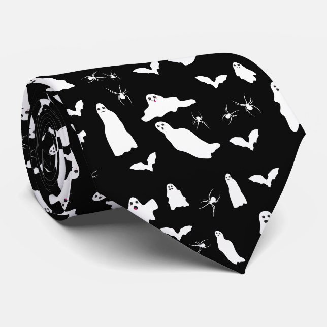 Cravate Motif d'Halloween, chauves-souris et araignées (Roulé)