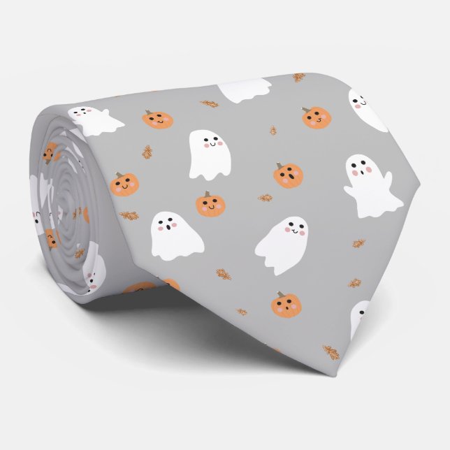 Cravate Motif d'Halloween gris et gris Citrouille (Roulé)