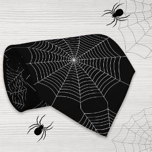 Cravate Motif d'Halloween noir blanc araignée