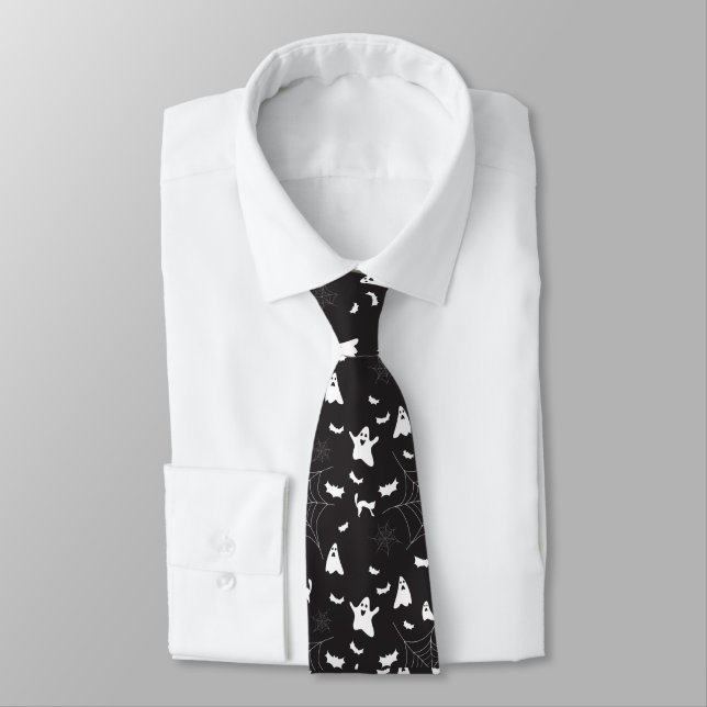 Cravate Motif d'Halloween noir et blanc (Attaché)